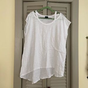 Anthropologie white cold shoulder asymmetrical tee